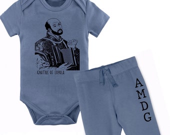 St.Ignatius of Loyola, Catholic apparel, Catholic kids, Catholic clothes, AMDG, For the greater glory of God,Baby shower gift,Catholic gift