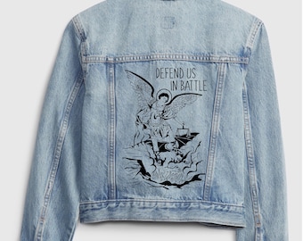 Boys denim jacket, Catholic jacket, St.Michael, Catholic kids, Catholic saints, St.Michael the archangel, Catholic apparel