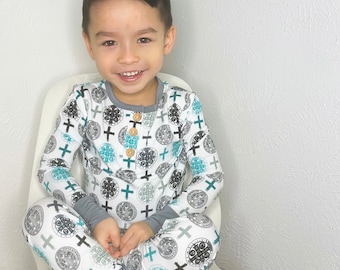 Benedict Medal pajamas, Pajamas set, Catholic pajamas set, Catholic, Catholic gift, Catholic kids, Catholic baby, Catholic toddler.