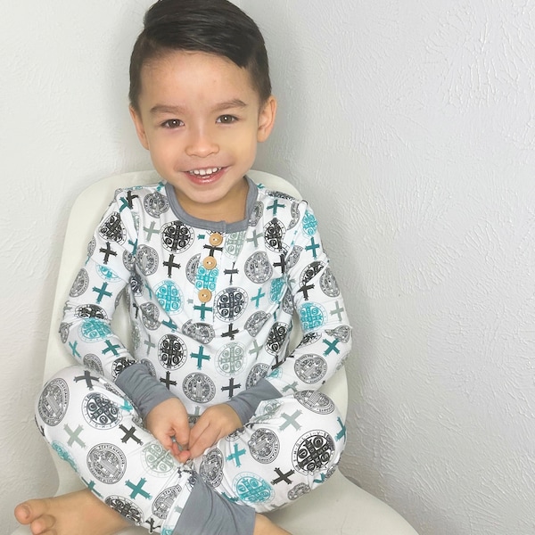 Benedict Medal pajamas, Pajamas set, Catholic pajamas set, Catholic, Catholic gift, Catholic kids, Catholic baby, Catholic toddler.