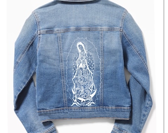 Denim jacket, jean jacket, Our lady of Guadalupe, Catholic apparel, Kids apparel, Catholic, Toddler apparel