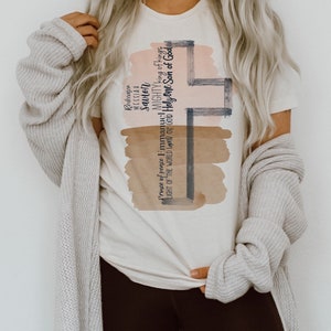 Camiseta feminina religiosa – camisa gráfica cristã católica, roupa de fé, roupa católica, camiseta feminina católica, camiseta feminina