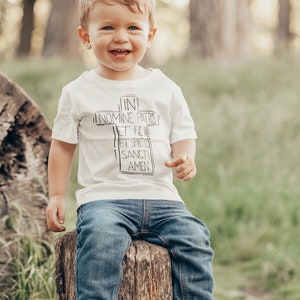 Kids apparel, Catholic apparel, Sign of the cross, Catholic, Sign of the cross in Latin, Kids T-shirt, Catholic shirt