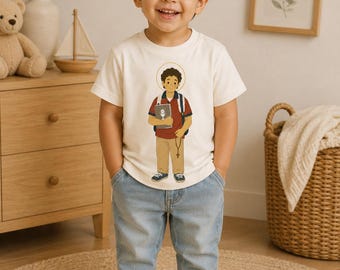 Carlo Acutis Kids Shirt | Catholic Saint T-Shirt for Boys & Girls | Organic Cotton Tee | First Communion Gift | Catholic Kids Gift