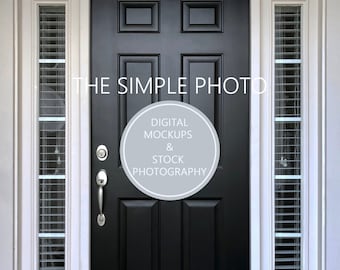 Tür Mockup, leere Tür Foto, schlichte Außentür, leere schwarze Tür, Foto der Tür, Kranz Mockup, Vinyl Aufkleber Mock Up, äußere schwarze Tür