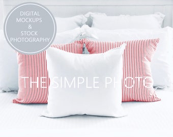 Christmas Pillow Mockup, Square Pillow Mockup, White Pillow Photo, Pillow Template, Pillow Mockup, Pillow Stock Photo, Bed Background, JPEG