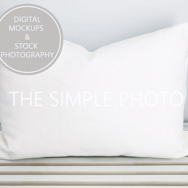 Blank White Rectangular Throw Pillow Mockup, Pillow on Bench Photo Mock Up, Mockup Throw Pillow, Styled Stock Photography,Instant Download