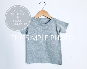 Child's T-Shirt Mockup, Gray T-shirt Mockup, Toddler Shirt Mockup, T-Shirt Stock Photo, Styled Toddler Shirt, Shirt on Hanger, Kids Mockup