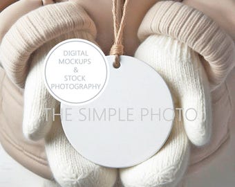Girls Christmas Ornament Mockup Minimal Christmas Ornament Mockup Blank Circle Sublimation Ornament Mockup Farmhouse Ornament Mockup