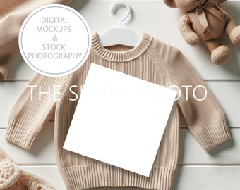 Genderneutraal geboortekaartje baby Mockup babyshower uitnodiging eerste verjaardagsuitnodiging mockup blanco 5 x 5 witte kaart Mockup
