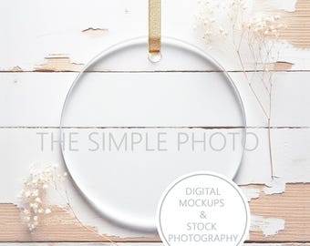 Neutral Farmhouse Acrylic Christmas Ornament Mockup Simple Christmas Ornament Mockup Sublimation Ornament Mockup Wedding Ornament Mockup