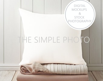 Blank Square Pillow Stock Photo, White Square Pillow Mockup, Minimalist Pillow Mockup, Pillow Mockup, Styled Pillow Photo, Stock Photography