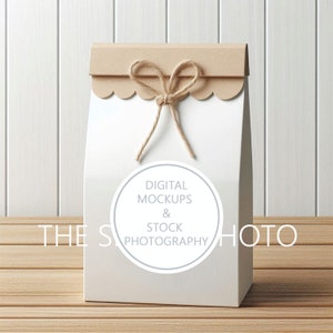 Mockup di sacchetto di carta bianca, sacchetto regalo vuoto, foto di sacchetto regalo, sacchetto regalo Kraft bianco, Mockup adesivo, Mockup etichetta, Mock Up, Mockup sacchetto di carta