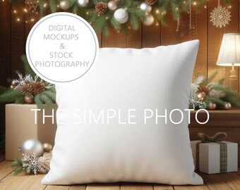 Blank White Farmhouse Christmas Pillow Cover Mockup Christmas Cushion Mockup Photo of Pillow Square Pillow Mockup Plain Styled Pillow Mockup
