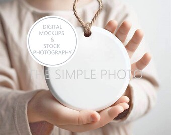 Farmhouse Christmas Ornament Mockup Childrens Christmas Ornament Mockup Blank Sublimation Ornament Mockup Blue Christmas Ornament Mockup