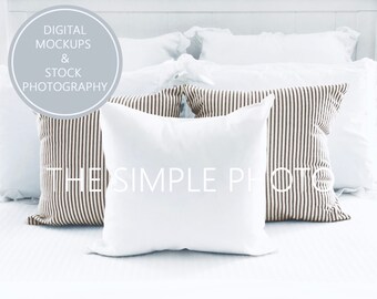 Blank Pillow Mockup,Square Pillow Mockup, White Pillow Photo, Pillow Template, Plain Pillow Mockup, Pillow Stock Photo, Bed Background, JPEG