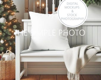 Blank White Farmhouse Christmas Pillow Cover Mockup Christmas Cushion Mockup Photo of Pillow Square Pillow Mockup Plain Styled Pillow Mockup