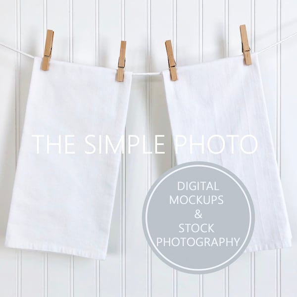 Mockup of 2 White Towels, Blank Towel Photo, Kitchen Towel Mockup, Hand Towel Mock Up, Stock Photography, Image of White Towels, Blank Towel