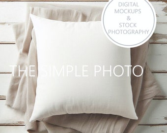 Blank Square Pillow Stock Photo, White Square Pillow Mockup, Minimalist Pillow Mockup, Pillow Mockup, Styled Pillow Photo, Stock Photography