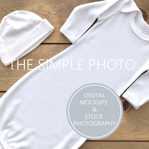 Baby Gown Mockup, Mockup of Baby Gown and Hat, Infant Gown Mockup, Styled Stock Photo, Stock Photo, Baby Mockup, Baby Gown and Hat Flat Lay