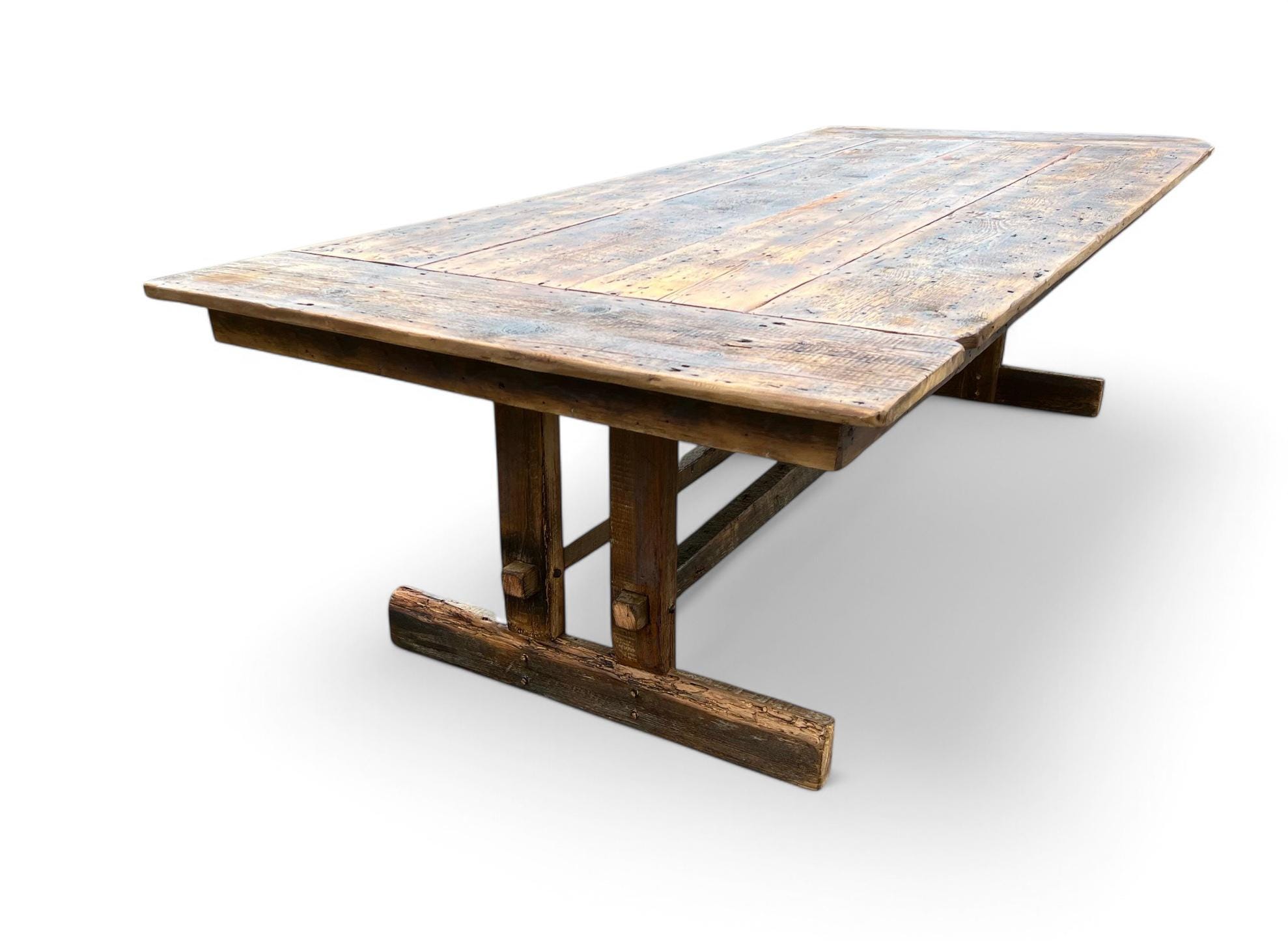 Farmhouse Reclaimed Wood Trestle Table With Breadboard - Etsy
