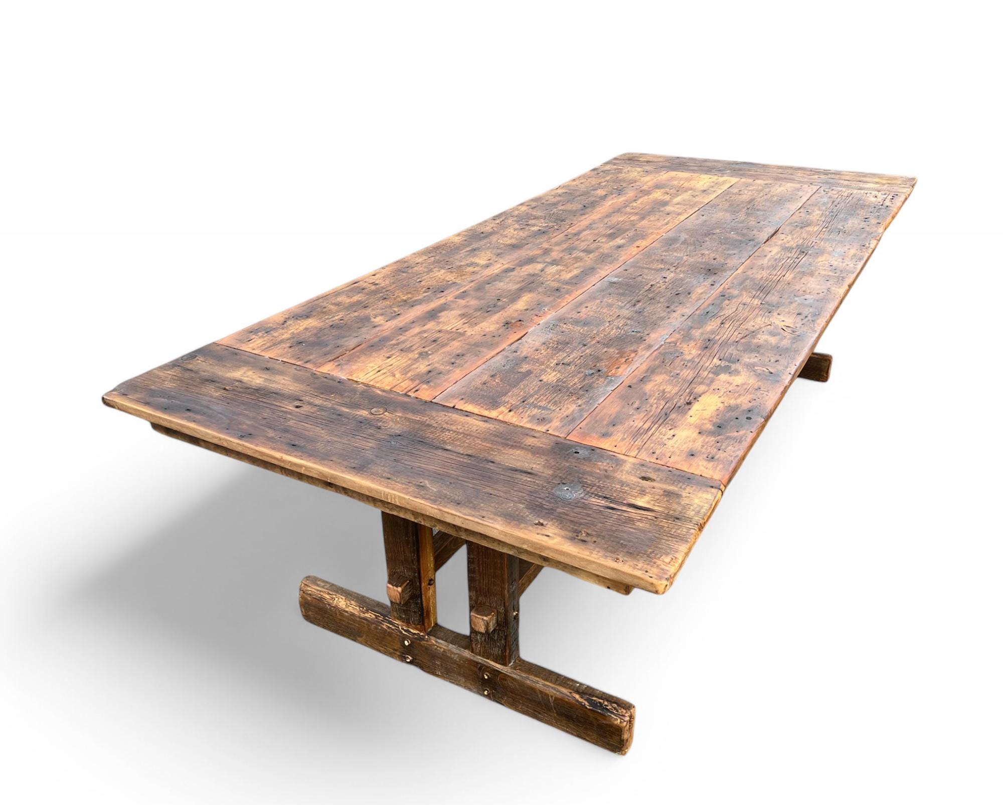 Farmhouse Reclaimed Wood Trestle Table With Breadboard - Etsy