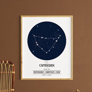 Personalisierte Sternzeichen Druck Steinbock, Horoskop Druck, Astrologie Druck, Sternenkarte, Personalisierte Sternbild, Sternzeichen Wandkunst, Geburtstagsgeschenk