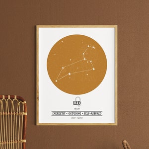 Impression personnalisée constellation Lion, Horoscope Impression, Astrologie Impression, Carte des étoiles, Zodiaque Wall Art, Star Sign Wall Art, Idée cadeau d’anniversaire