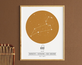 Personalized Constellation print Leo, Horoscope Print, Astrology Print, Star Map, Zodiac Wall Art, Star Sign Wall Art, Birthday gift idea