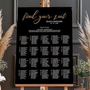 Black Wedding SEATING CHART, Custom Seating chart, Printed or Digital File, Find your seat sign, Reception sign, Wedding decor, Welcome sign