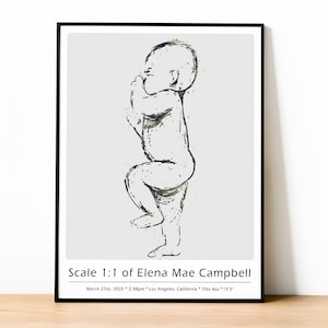 Das GEBURTSPOSTer im Maßstab 1:1 Geschenk für neue Mutter, Personalisierte Baby Skizze, Neugeborenen Linie Kunstdruck, Personalisierte Baby Geburtsanzeige Aquarell