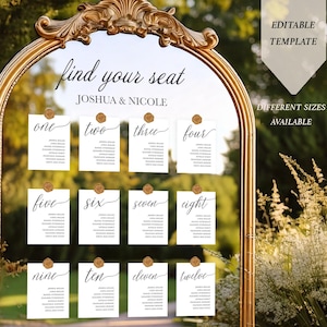 Bruiloft zitplaatsen grafiek kaarten, aangepaste bruiloft spiegel zitplaatsen grafiek, eenvoudige moderne zitplaatsen bewerkbare DYI-sjabloon, digitale download 4 x 6 5 x 7 8 x 10