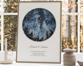 STAR MAP by Date Wedding Anniversary gift for husband wife, Custom Night Sky Print, Personalized Digital Star Chart for boyfriend girlfriend