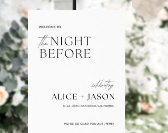 The Night Before Welcome Sign Template, Rehearsal Dinner Welcome Sign, Welcome to the Night Before, Modern sign, Printable Instant Download