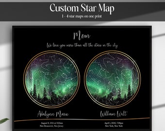 Personalized gift for mom, CUSTOM STAR MAP, Mothers day gift, Personalized star map, Night sky Star Chart, Birthday gift for mom, 2 3 4 maps