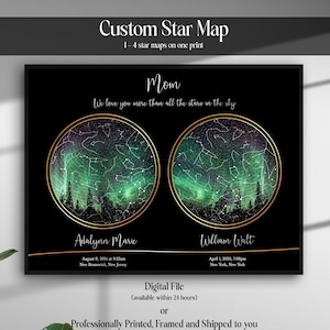Regalo personalizado para mamá, MAPA ESTELAR PERSONALIZADO, Regalo para el Día de la Madre, Mapa estelar personalizado, Mapa estelar del cielo nocturno, Regalo de cumpleaños para mamá, 2 3 4 mapas