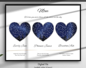 Christmas gift for mom and dad, 1 2 3 4 5 CUSTOM STAR MAP by date & location, Personalized grandparents gift, Mothers day gift,Heart sky map