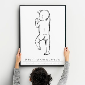 EL PÓSTER DE NACIMIENTO en escala 1:1, Boceto de bebé, Impresión personalizada para recién nacidos, Arte mural de nacimiento de bebé, Póster personalizado para bebés, Regalo del día de la madre, Carbón