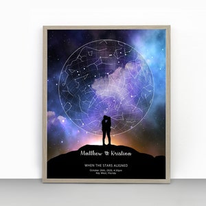 Custom Night Sky Map Regalo personalizado para recién casados para pareja, Regalo para él Ella, Mapa de estrellas por fecha descarga digital impresa, Aniversario de bodas