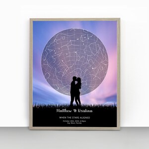 NIGHT SKY PRINT Cadeau d’anniversaire de mariage pour mari femme, Carte des étoiles personnalisée, Impression personnalisée, Cadeau d’astronomie pour elle et lui