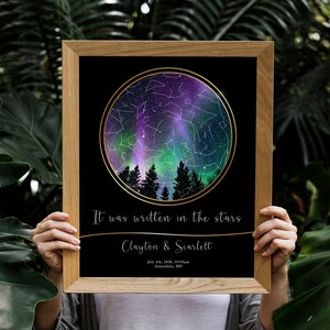 Carte des étoiles, carte des étoiles personnalisée, impression ciel nocturne, étoiles personnalisées, la nuit où nous nous sommes rencontrés, cadeau de fiançailles d'anniversaire de mariage, cadeau de Noël pour couples