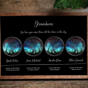 2 3 4 Mapas estelares personalizados por fecha y ubicación, REGALO para abuelos, Mapa estelar personalizado, Regalo personalizado para papá, Regalo único para el Día del Padre, Regalo para la abuela