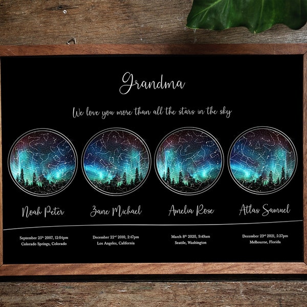 2 3 4 Custom Star Maps By Date and Location, Grandpa GIFT, Personalized Star Map, Custom gift for dad, Unique Fathers day gift, Grandma Gift