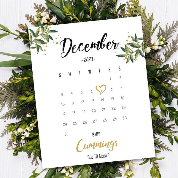 December 2023 Custom PREGNANCY ANNOUNCEMENT Calendar, Social Media Baby Announcement, Baby Due date printable calendar, Personalized month