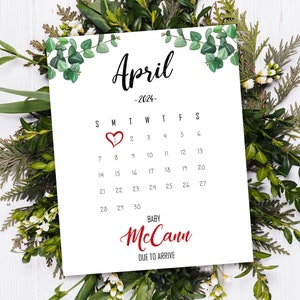 APRIL 2024 Schwangerschaftskalender, Social Media Baby Ankündigung, Baby Fälligkeit druckbarer Kalender, personalisierter Monat