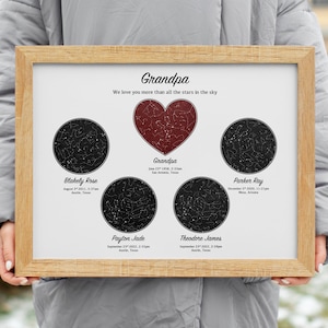 Regalo de Navidad personalizado para el abuelo de los nietos, regalo familiar del mapa de estrellas para los abuelos, impresión personalizada de la constelación del cielo nocturno, 3- 7