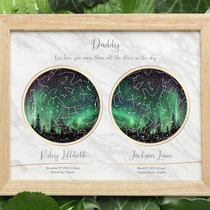 REGALO PERSONALIZADO para PAPÁ de niños, Mapa estelar de ubicación personalizado 2 3 4, Gráfico estelar, Regalo para mamá, Idea de regalo de cumpleaños de papá, Regalo del día del padre
