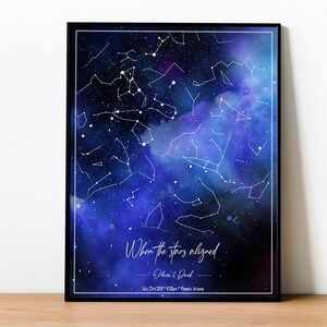 Mapa personalizado del cielo nocturno Regalo personalizado para recién casados para parejas, regalo para él su esposa esposo, mapa estelar Aniversario de bodas Día de San Valentín