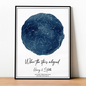 STAR MAP, Mapa estelar personalizado, Regalo de aniversario, Cielo nocturno personalizado, Regalo para ella, Regalo para él, Regalo de boda de compromiso para recién casados, descargar