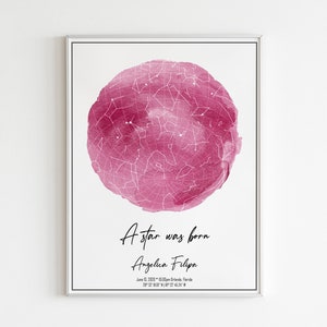 Mapa de estrellas para bebés, Póster de mapa estelar personalizado, Impresión del cielo nocturno, Estadísticas del bebé, Estrellas personalizadas, Mapa del cielo en acuarela, Descarga digital, Regalo de cumpleaños